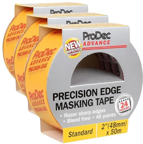 ProDec Advance ATMT003 48mm (2 inch) x 50m Precision Edge Multi Surface Painters Masking Tape for Razor Sharp Lines with No Paint Bleed For Indoor Painting and Decorating,Yellow (Pack of 3)
