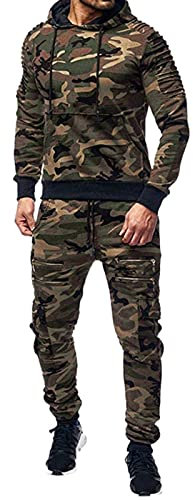 Tarnanzug Herren Langarm Hoodie Tarnsportanzug Herren Jogging Anzug Trainingsanzug Sportanzug Herren Cargo Stil Sportanzug Jogginganzug Trainingsanzug Hoodie Anzug Outdoor Camouflage Jagdbekleidung