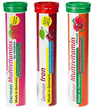 German Pink Power Package 60 Pcs. - Vegan, Zero Sugar - Drink Effervescent Tablets - Iron and Multivitamin - T&D Pharma - Made in Germany