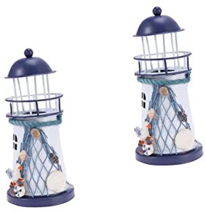 Warmhm 2stücke Lighthouse Decor Teelichthalter Im Mediterranen Stil Handgemalter Leuchtturm Mit Maritimen Akzenten Für Innen Und Außendekoration Kunstprojekte Und Strandpartys