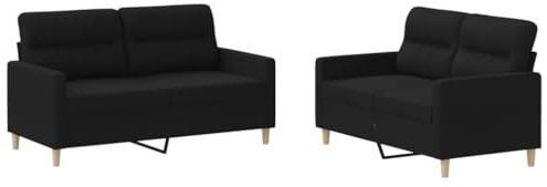 vidaXL Sofagarnitur 2-TLG., Sessel Couch mit Kissen, Sofa Wohnzimmersofa mit Armlehnen, Couchgarnitur Designsofa Sitzmöbel Polstermöbel, Schwarz Stoff
