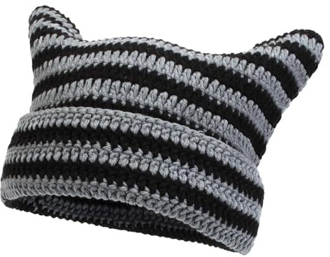 Katzenohren Strickmützen, Knitted Hat Cat Ears, Damen Mütze Katzenohren Mütze, Beanie Mütze Katze, Wintermütze mit Katzenohren, Strickmütze, für Winter, Wärme und Elastische Damenhüte