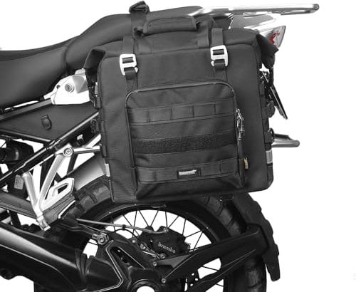 Rhinowalk Motorrad-Satteltaschen, wasserdichte Gepäcktaschen, Schnellverschluss-Motorrad-Seitentaschen, 25 l, passend für die meisten Abenteuer- und Sportfahrrad-Motorradträger (schwarz, 1er-Pack)