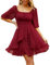 Beluring Womens Summer Dress Square Neck Going Out Dress Puff Sleeve Smock Dress Burgundy M