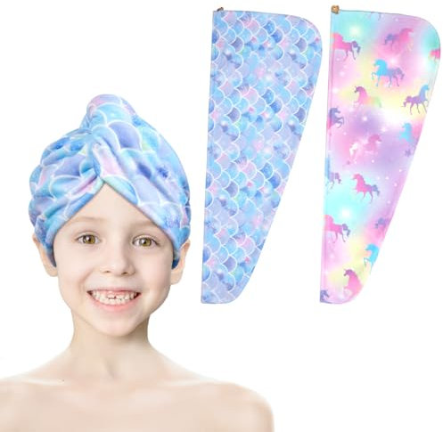 URAQT Haarturban Handtuch, 2 Stück Mikrofaser Turban Handtücher Schnelltrocknend Handtuch, Damen Haarturban Verdreht mit Knopf für Frauen Mädchen Alle Haartypen(Blau+Gelb)