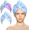 URAQT Haarturban Handtuch, 2 Stück Mikrofaser Turban Handtücher Schnelltrocknend Handtuch, Damen Haarturban Verdreht mit Knopf für Frauen Mädchen Alle Haartypen(Blau+Gelb)