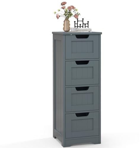 Multigot Bathroom Storage Cabinet, Freestanding Floor Organizer Unit with 3/4 Drawers, Wooden Storage Cupboard for Bathroom Living Room Entryway(Grey, 4-Drawer Cabinet with Rounded Corners)