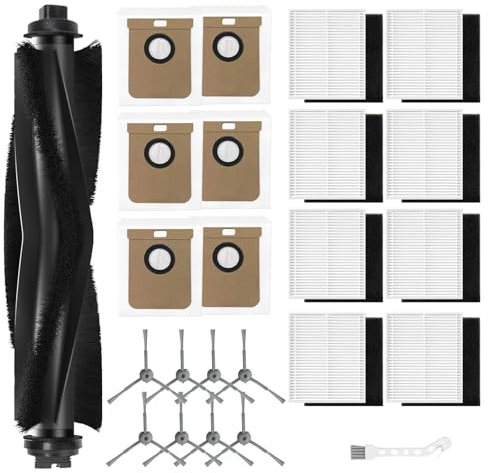 Geborn Ersatzteile, kompatibel mit E-ufy L60/L50/L60 SES/L50 SES Saugroboter, Zubehör-Set beinhaltet 1 Hauptrollbürste, 8 Filter-Set, 8 Seitenbürsten, 6 Staubbeutel (23 Stück)