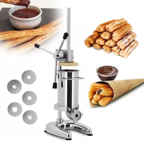 Hydravex Manuelle Churro-Maschine, Churros-Füllmaschine, kommerzielle 2 l/3 l manuelle spanische Donut-Churro-Maschine mit 5 Arten von Formen, ideal für Restaurants und Bäckereien,2L
