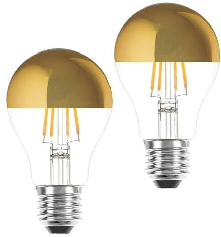 karedle oard A19/A60 Kopfspiegellampe Silber Dimmbare LED Glühbirne, E27 Edison Lampe 7W (Äquivalent zu 70W), 2700K warmweiß, Dimmable, 220V, Kein Hub Erforderlich, Gold, 2 Stück