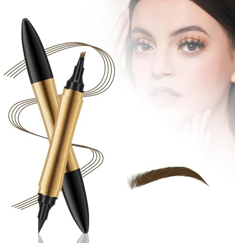 2 in 1 Magic Eyebrow Pencil, 2024 Upgrade Multifunction 3D Microblading Eyebrow Tattoo Pencil 4 Fork Tip with Eyeliner, Double Head Eyebrow Pencil Waterproof Makeup Tools (Dark Brown)