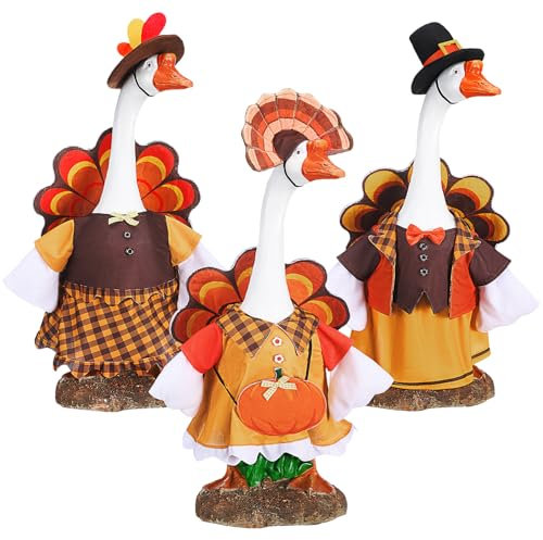 Yeyeplum Herbstgans-Outfit, Herbst-Kürbis-Kleidung, 58,4 cm, Pilgerzement, Gans, Outfit, Herbst, Truthahn, Kleidung, für Thanksgiving, Party, Herbst, Hof, Outdoor, Garten, Dekoration, 3 Stück