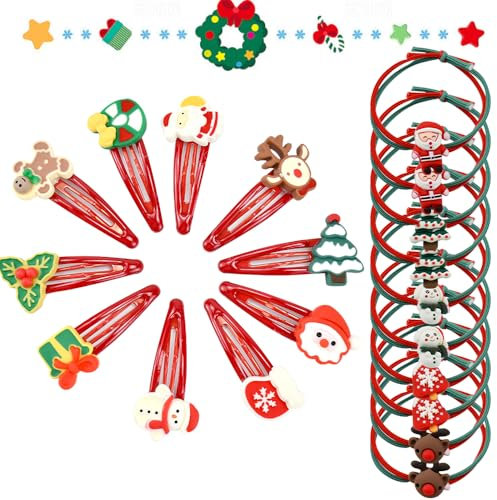LPAMABA 20 PCS Accessoires de Cheveux de Noël Pince à Cheveux Fille Noël Petites Barrettes Cheveux Élastiques à Cheveux pour Filles Cheveux Clips Barrettes Cheveux Fille pour Décoration Cheveux