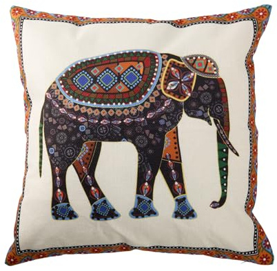 Umimiss Elefanten-Kissenbezug, Elefanten-Ornament, Elefanten-Geschenke, Boho-Kissen, Elefanten-Kissenbezüge, 45 cm x 45 cm, südostasiatischer exotischer Elefant, Leinen-Kissenbezug für Außenbereich,