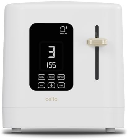 800W 2 Slice White Toaster with Detachable Crumb Tray, Digital Control Panel with Countdown Timer, 7 Browning Levels, Auto Stop, High Lift, 2 Slice Toaster with Wide Slot for All Types of Slices