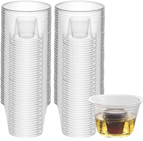 GOMETY 100 bicchieri da liquore Bomb in plastica, 100 ml, con inserto per bicchierino, bombb shot, bicchieri in plastica trasparente, per tutti gli eventi