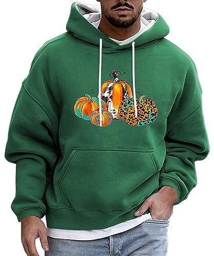 AMDOLE Halloween kostüm Herren Herren Casual Fashion Hoodie Bedruckter Taschen-Hoodie Decken Pulli (Green, M)