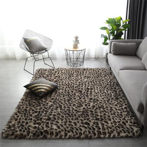 HZSZXG Flauschiger Flächenteppich, süßer Zottelteppich, extraweiche und zottelige Teppiche, Flauschige Innenteppiche für das Wohnzimmer, superweicher, Flauschiger Teppich, Leopard, 80 x 120 cm