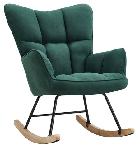 GGK Möbel Schaukelstuhl Stillstuhl, Bequemer Stillsessel mit hoher Rückenlehne, Relaxsessel & Wippstuhl für Wohnzimmer, Babyzimmer, Schlafzimmer & Balkon, Modern & ergonomisch (Grün)