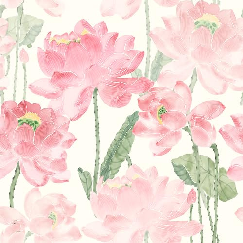 Mounting UP Peel and Stick Wallpaper for Home Decoration Kitchen Watercolor Pink Lotus Removable Vinyl Self Adhesive Shelf Paper & Drawer Liner Roll House, Workshop & Office 17.3 x 394 L5258-10