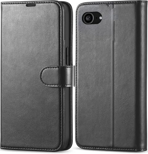 KP TECHNOLOGY Case for iPhone 16e, iPhone 16e Leather Case, iPhone 16e Book Flip Leather Wallet Cover with Card Slots for iPhone 16e (BLACK)