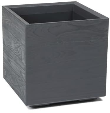 Kreher® XL Pflanzkasten Pflanzkübel Übertopf 'Eco Wood' in verschiedenen Größen. Tolle Holz Optik in Anthrazit! Aus robustem, recyceltem Kunststoff. (1, 40x40x40 cm)