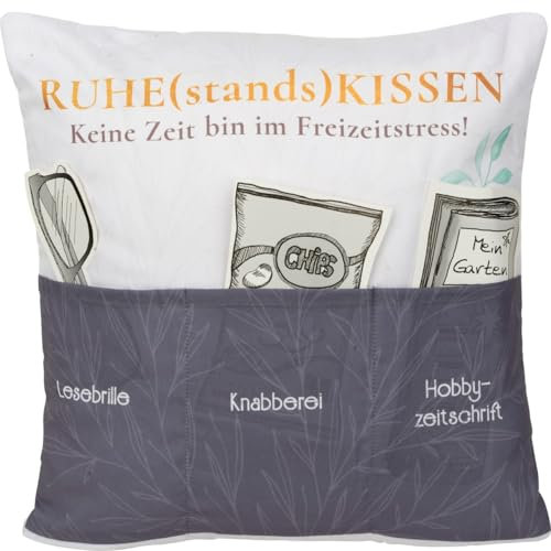 itenga Kissen aus Stoff - Dekokissen mit 3 Taschen zum Befüllen 43x43cm mit Motiv (Motiv Ruhestandskissen)