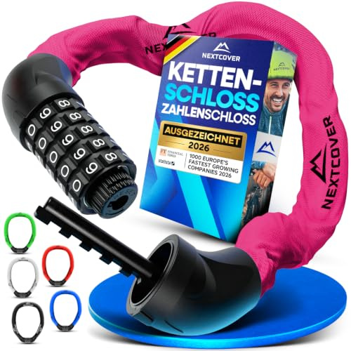 NEXTCOVER® Fahrradschloss LockOne mit Zahlencode I - [SAFESECURE] Zahlenschloss hohe Sicherheit Fahrradschloss Zahlenschloss I robustes & langlebiges Kettenschloss Fahrrad I Bike Lock