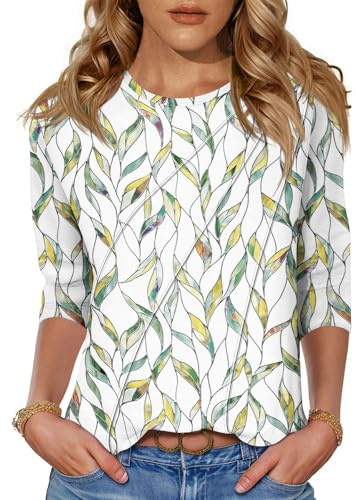 Kistore Summer 3/4 Length Sleeve Shirts for Women Fashion 2026 | Summer Tops for Women UK,3/4 Sleeve Tops for Women UK,Womens Blouses,Soft Breathable Fabric,Easy to Style