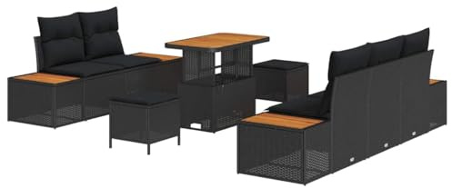 vidaXL Garten-Sofa-Set mit Kissen 8 pcs Schwarz Poly Rattan, Garten und Terrasse, modulares Outdoor-Sofa-Set, strapazierfähige Rattank Couch, rechteckige Lounge mit verstellbaren Füßen