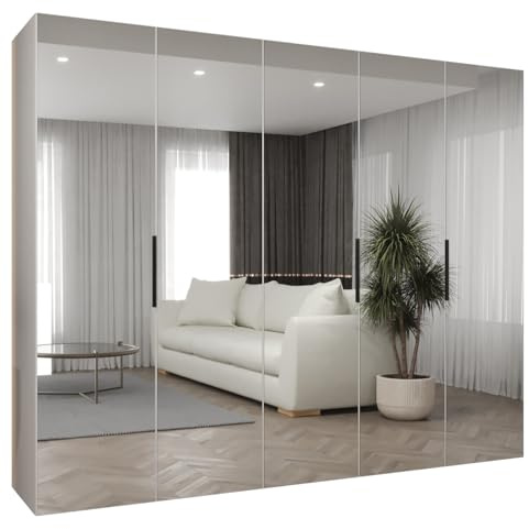 MEBLE KRYSPOL - Kleiderschrank mit Spiegel - Drehtürenschrank - Schrank 250x202x52cm - Garderobenschrank Schlafzimmer, Flur, Jugendzimmer - Farbe Weiß, Griff Schwarz - Marbella 3 250