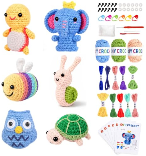ZCOINS Mini Amigurumi Häkelset, 6 niedliche Tiere für Anfänger mit Videoanleitung(Englisch), Komplettset zum Häkeln deiner eigenen Figuren, Jugendliche und Erwachsene DIY set, als Geschenk