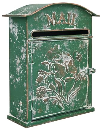 BIG FORTUNE Wall Mount Mailbox for House Outside Vintage Metal Door Mailbox Antique Style Nostalgic Charm Home Decor Garden Vintage English Cottage Decor (DarkGreen)