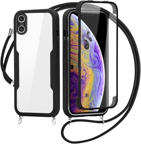 FERLAN Handykette für iPhone XS Max Hülle mit Band,Transparent 360 Grad Rundumschutz Schutzhülle mit Integriertem Displayschutz Stoßfest Ultradünn Silikon Handyhülle für iPhone XS Max,Schwarz