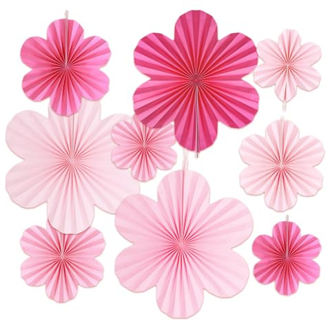 9 Stück Papier Fächer Deko, Papier Blumenfächer Rosa, Zimmer Deko Aesthetic zum Aufhängen für Hochzeit Geburtstagsfeier Gartenparty Tischdeko