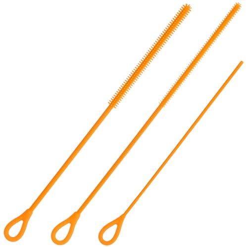 3pcs Silicone Straw Cleaner Brush Set, Reusable Extra Long Straw Cleaning Clean Tool with 3mm 6mm 9mm Multi-Size Cleaning Accessories for Stanley Cup Water Bottle (Orange)