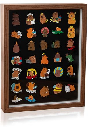 Pin Badge Display, 10-inch Wood Pin Display Frame Desktop and Wall Display, Sealed and Dustproof for Military Medals, Jewelry Earrings (20.3x25.4x3cm)