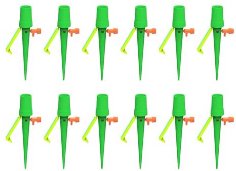 TopHomer Lot de 12 pics d'arrosage automatique réglables pour plantes d'intérieur et d'extérieur Vert