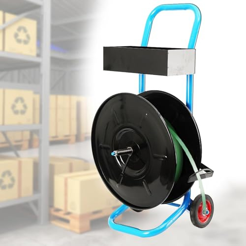 CDZHLTG Carro Flejes, para Flejes PP/Pet/Poliester/Acero de 203 mm | Carro Portabobinas de Cerclaje Profesional con Caja de Herramientas y Rueda de Goma de 8 Pulgadas, Carro Portafleje de 13mm