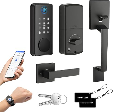 Serrures Intelligentes pour Porte avec Poignée, Sans Clé, Contrôle par APP | Serrure de Porte Intelligente à Empreinte Digitale, Clavier Tactile, Compatible Apple Watch, Ouverture en 1 Touche