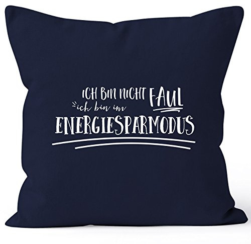 MoonWorks Cooler Kissen-Bezug mit Spruch, Ich Bin Nicht faul ich Bin im Energiesparmodus, Kissen-Hülle, Deko-Kissen, 40x40, Baumwolle, Navy Unisize