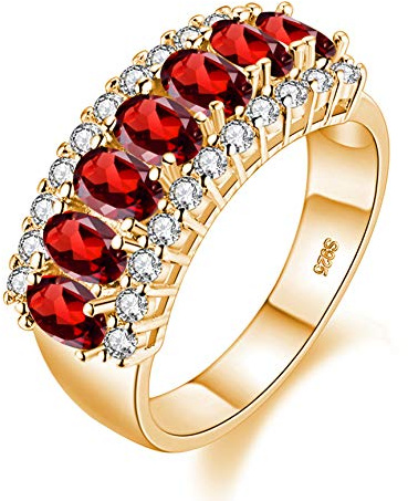 Uloveido Damen Goldbeschichteter Ovaler Champagnergelber Zirkonia 7-Steine Ehering Geburtssteinring J501