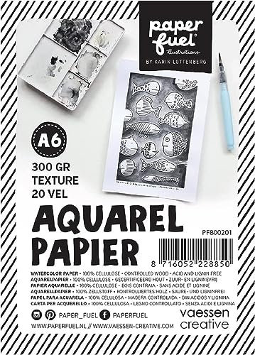 Paperfuel PF800201 Aquarellpapier A6, Weiß, 300 g/m² Strukturiertes Papier, 20 Blatt für Aquarellmalerei, Handlettering und Brush Lettering