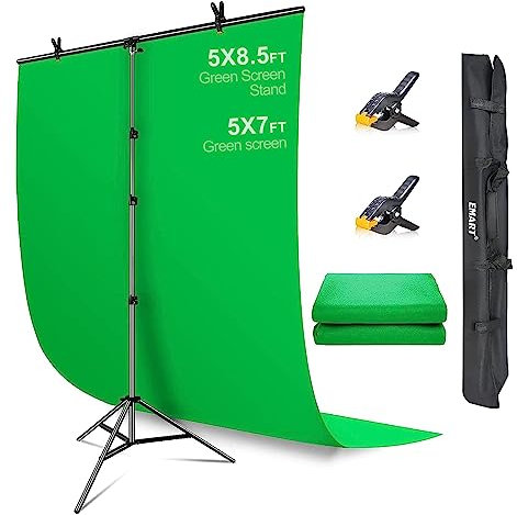 EMART Greenscreen Hintergrund mit Ständer 1,5 x 2,6 m, T-förmigem Hintergrund Ständer mit Green Screen Tuch und 2 Hintergrundklemmen für Streaming, Gaming, Zoom