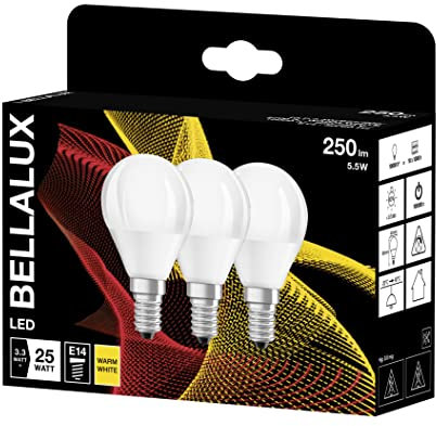 BELLALUX LED-Lampe, Sockel E14, Warmweiß (2700K), Matt, Tropfenform, Ersatz für herkömmliche 25W-Glühbirne, 3-Pack