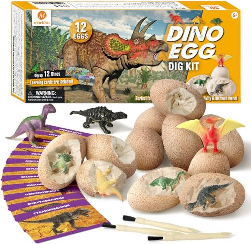 morkka 12 Stück Dinosaurier Eier Party Supplies Spielzeug Spiele Fossilien Dino Eier Dig Kit Dino Eier Ausgraben Dinosaurier Party Favors STEM Science Spielzeug für Kinder im Alter von 4 +
