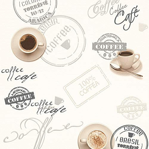 Papier peint motif café | Papier peint cuisine & café 94308-1 | Papier peint blanc & crème SP03957 | Papier peint cuisine coffee vinyle