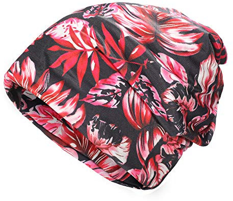 ZLYC Damen Slouch Beanie Leicht Weich Jersey Mütze Blumen Turban Hut,Blatt Rot,Gr. Einheitsgröße