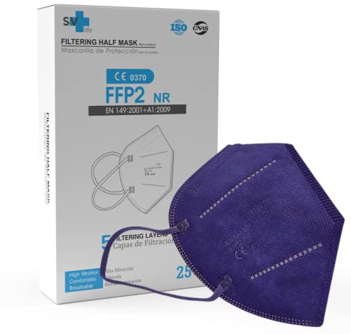 SV life 25 pcs Masque FFP2 Approuvé CE | 5 couches, protection Certifié | Haute filtration, Taille adulte, Jetable - Non réutilisable, couleur Bleu marine
