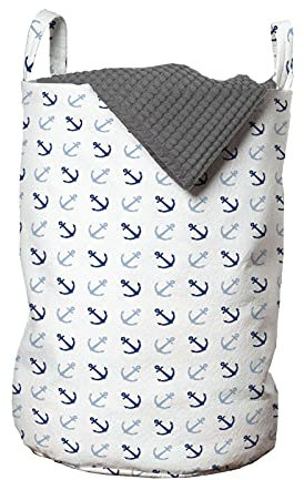 ABAKUHAUS Anker Wäschesack, klassisches Meer, Wäschekorb mit Griffen Kordelzugverschluss für Waschsalons, 33 cm breit x 49 cm hoch, Baby Blue Marine-Blau